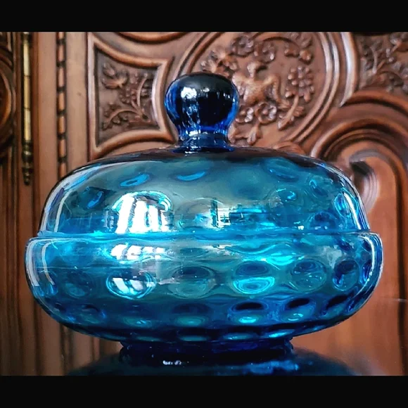 1940s Gorgeous 💙 Blue 7 1/2" Lidded Dish by Beacon🇺🇲 NJ - Picture 3 of 15